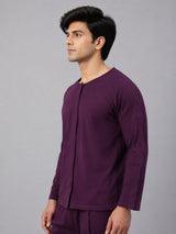 Men's adaptive full sleeve recovery T-shirt in Purple with concealed front Velcro closure