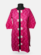 Women's 3/4 Length Sleeve Floral Printed Magenta Front Open Adaptive Kurti