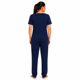 Back view of navy women's adaptive jumpsuit with seamless one-piece design