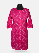 Women's 3/4 Length Sleeve Floral Printed Magenta Front Open Adaptive Kurti