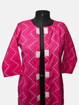 Women's 3/4 Length Sleeve Floral Printed Magenta Front Open Adaptive Kurti