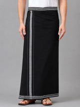 HAXOR Black Premium Cotton Velcro Dhoti with Silver Border Front Close-Up
