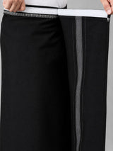 HAXOR Black Premium Cotton Velcro Dhoti with Silver Border Front Close-Up