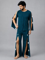 HAXOR Men's Adaptive Cotton Velcro Tearaway Recovery Set with full sleeve T-shirt and tearaway trousers - front open medical access view