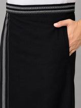 HAXOR Men's Black Premium Cotton Readymade Dhoti with Convenient Side Pocket Close-Up