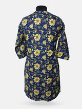 Women's 3/4 Length Sleeve Floral Printed Royal Blue Front Open Adaptive Kurti