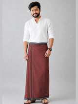 HAXOR Men's Kaavi Cotton Velcro Dhoti with Thalapathi Border - full front view