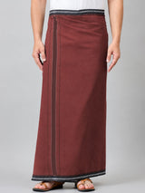 HAXOR Men's Kavi cotton dhoti front view with Thalapathi border and Velcro waist