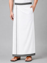 HAXOR White Cotton Dhoti - side pocket detail and Thalapathi border