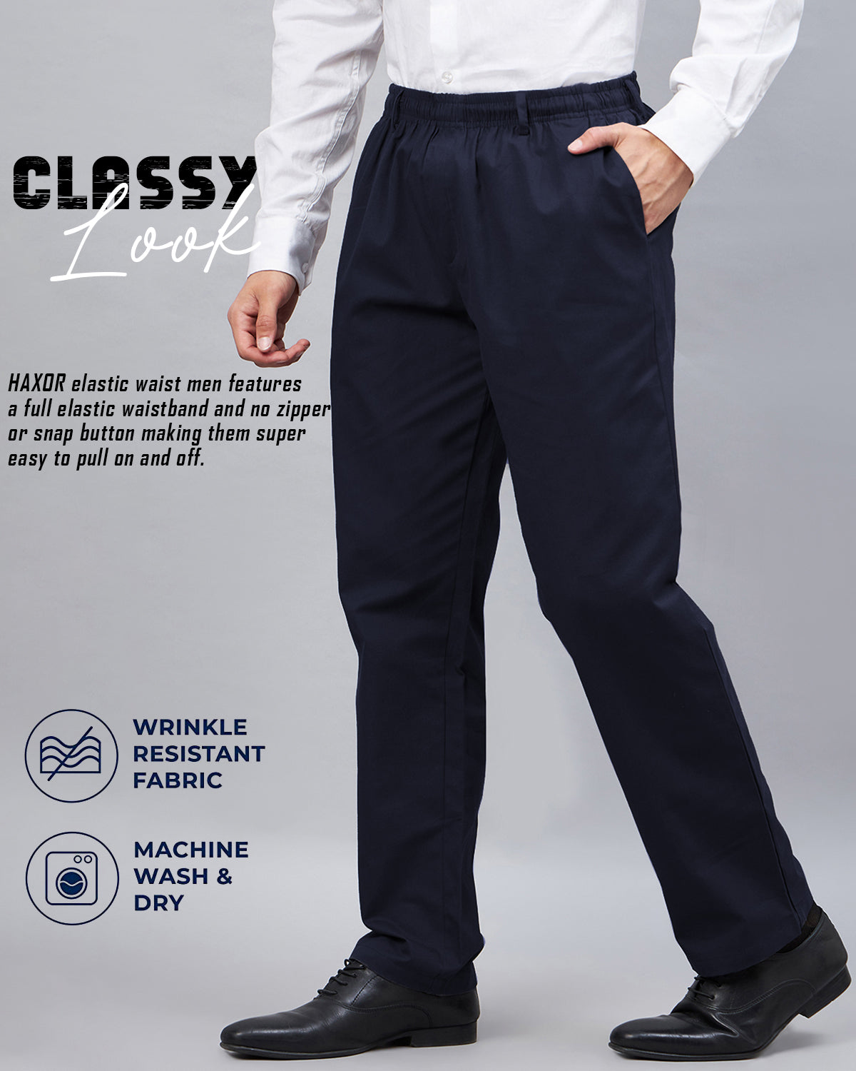 Buy Adaptive Men's Navy Elastic Waist Pants For Senior Online – Haxor