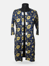 Women's 3/4 Length Sleeve Floral Printed Royal Blue Front Open Adaptive Kurti