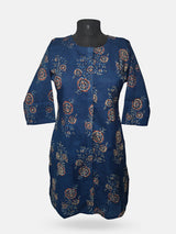Women's 3/4 Length Sleeve Floral Printed Teal Blue Front Open Adaptive Kurti