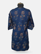 Women's 3/4 Length Sleeve Floral Printed Teal Blue Front Open Adaptive Kurti