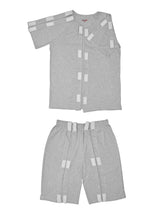 HAXOR Post Surgery Recovery Velcro Open Tearaway Half Sleeve Grey Premium Cotton T-Shirt and Shorts Set for Quick Access for Post-Op Care