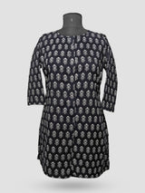 Women's 3/4 Length Sleeve Floral Printed Black Adaptive Kurti