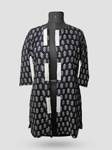 Women's 3/4 Length Sleeve Floral Printed Black Adaptive Kurti