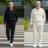 Elegant Men's Two-Piece Set with Collared Top & Drawstring Pants