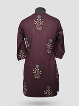 Women's 3/4 Length Sleeve Floral Printed Purple Adaptive Kurti