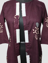 Women's 3/4 Length Sleeve Floral Printed Purple Adaptive Kurti