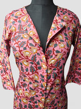 Women's 3/4 Length Sleeve Floral Printed Pink Adaptive Long Kurti