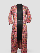 Women's 3/4 Length Sleeve Floral Printed Pink Adaptive Long Kurti