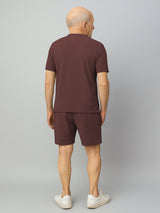 Haxor Men Brown Adaptive Viscose Henley Neck Half Sleeve T-shirt and Short Set