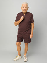 Haxor Men Brown Adaptive Viscose Henley Neck Half Sleeve T-shirt and Short Set