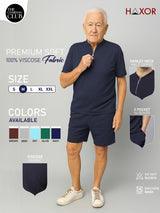 Haxor Men Navy Blue Adaptive Viscose Henley Neck Half Sleeve T-shirt and Short Set