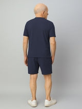 Haxor Men Navy Blue Adaptive Viscose Henley Neck Half Sleeve T-shirt and Short Set