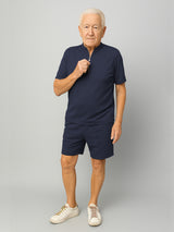 Haxor Men Navy Blue Adaptive Viscose Henley Neck Half Sleeve T-shirt and Short Set