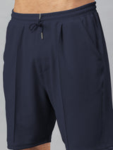 Haxor Men Navy Blue Adaptive Viscose Henley Neck Half Sleeve T-shirt and Short Set