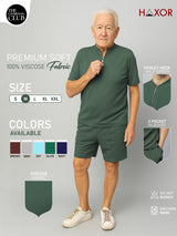 Haxor Men Green Adaptive Viscose Henley Neck Half Sleeve T-shirt and Short Set