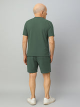 Haxor Men Green Adaptive Viscose Henley Neck Half Sleeve T-shirt and Short Set