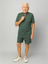 Haxor Men Green Adaptive Viscose Henley Neck Half Sleeve T-shirt and Short Set