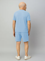 Haxor Men Light Blue Adaptive Viscose Henley Neck Half Sleeve T-shirt and Short Set