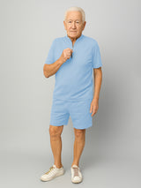 Haxor Men Light Blue Adaptive Viscose Henley Neck Half Sleeve T-shirt and Short Set