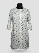Women's 3/4 Length Sleeve Floral Printed White Adaptive White Kurti