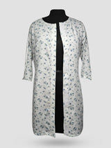 Women's 3/4 Length Sleeve Floral Printed White Adaptive White Kurti