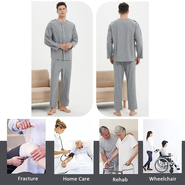 Haxor Bedridden Patient Clothing, Hook and Loop Tear Away Cotton Patient Gowns for Post Surgery Dialysis Elderly Home Care Comfortable Hospital Gowns for Men & Women