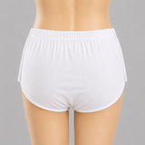Back View of HAXOR Women's White Post Surgery Adaptive Velcro Underwear with Side Opening Design