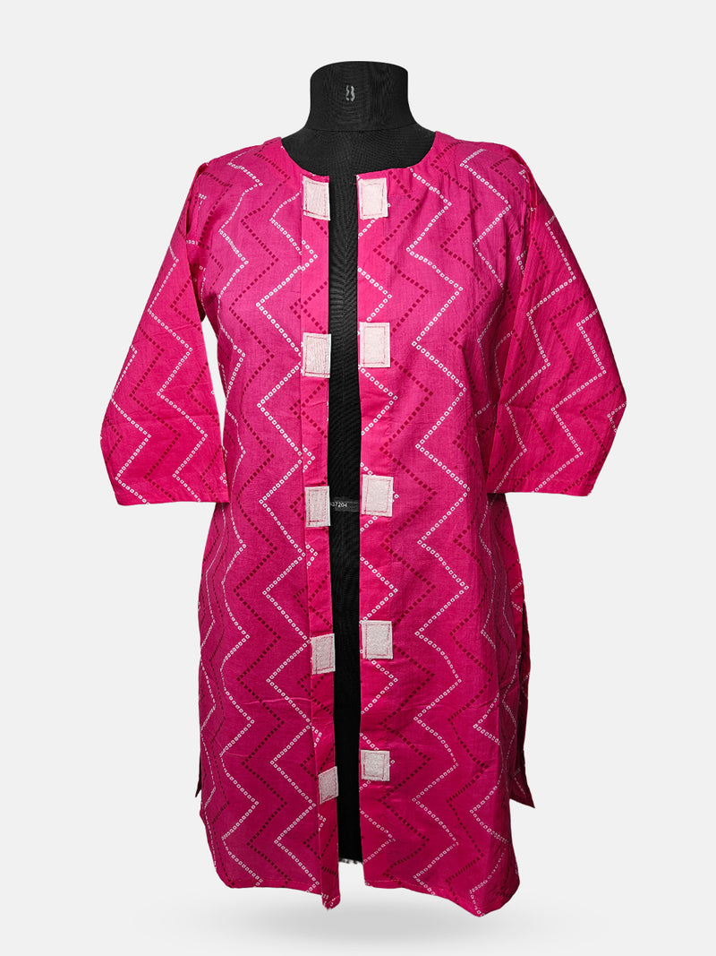 Women's  3/4 Length Sleeve Floral Printed Magenta Front Open Adaptive Kurti