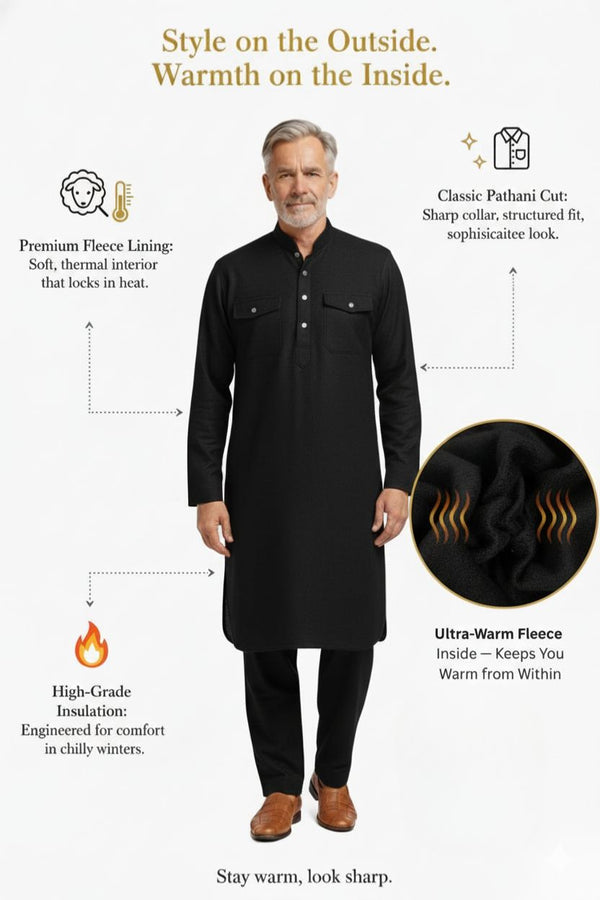 Premium Thermal Pathani Kurta & Pajama Set With Soft Fleece Lining