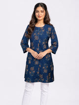 HAXOR Women's Teal Blue Floral Adaptive Kurti – Front View