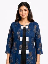 HAXOR Women's Front Open Teal Blue Floral Adaptive Kurti with Velcro Closures