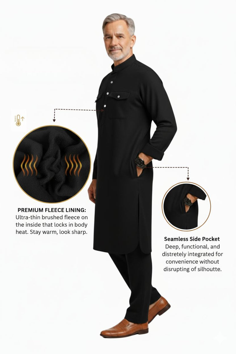 Premium Thermal Pathani Kurta & Pajama Set With Soft Fleece Lining
