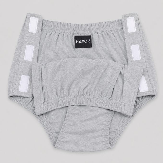 HAXOR Women's Post Surgery Adaptive Velcro Underwear in Grey with side opening design made from 100% cotton