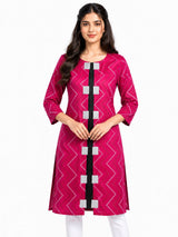 HAXOR Women's 3/4 Length Sleeve Printed Pink Front Open Adaptive Kurti