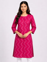 HAXOR Women's 3/4 Length Sleeve Printed Pink Front Open Adaptive Kurti