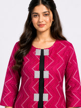 HAXOR Women's 3/4 Length Sleeve Printed Pink Front Open Adaptive Kurti