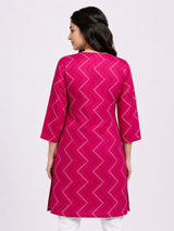 HAXOR Women's 3/4 Length Sleeve Printed Pink Front Open Adaptive Kurti